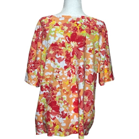 Charter Club Top Womens Floral Print Pima Cotton T-Shirt 2X Short Sleeve Orange - Picture 3 of 6